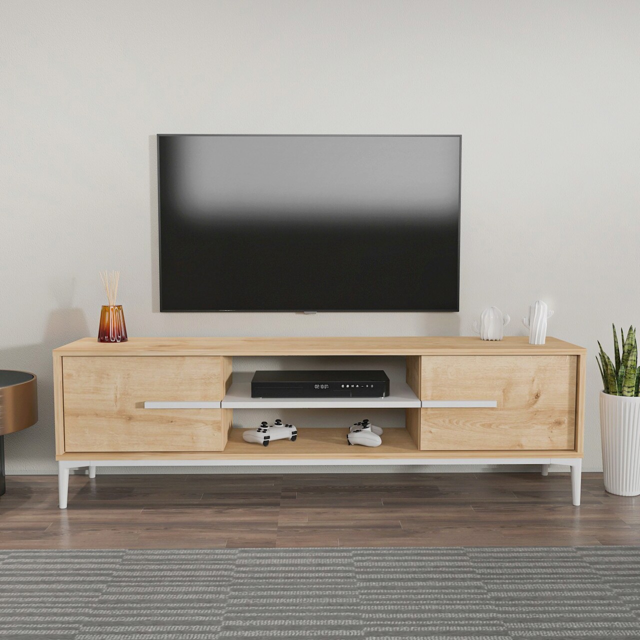 Comoda TV, Hanah Home, Eslem, 120x43.6x29.6 cm, Stejar / Alb - imagine 6